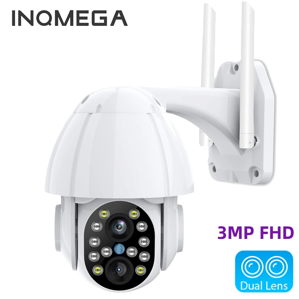 

INQMEGA 3MP FHD PTZ Wifi Camera Outdoor 3.6mm+12mm Dual Lens 4X Zoom Speed Dome Smart IP Camera 40M Color IR CCTV Camera CMOS