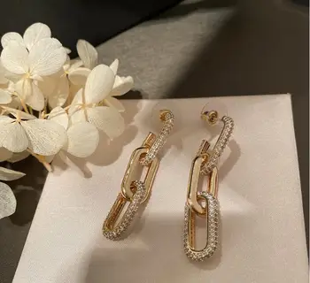 Metal chain street shot earrings long buckle paper clip chic cool girls ear accessories 
Metal chain street shot earrings long buckle paper clip chic cool girls ear accessories