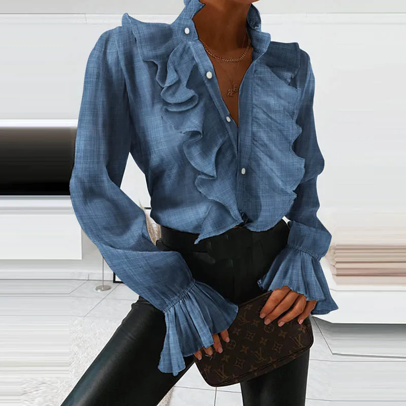 Spring And Autumn Fashion Sexy Style Long-Sleeved T-Shirt Deep V-Neck Slim Ladies Solid Color Ruffled Tops Simple Casual Mesh
Spring And Autumn Fashion Sexy Style Long-Sleeved T-Shirt Deep V-Neck Slim Ladies Solid Color Ruffled Tops Simple Casual Mesh