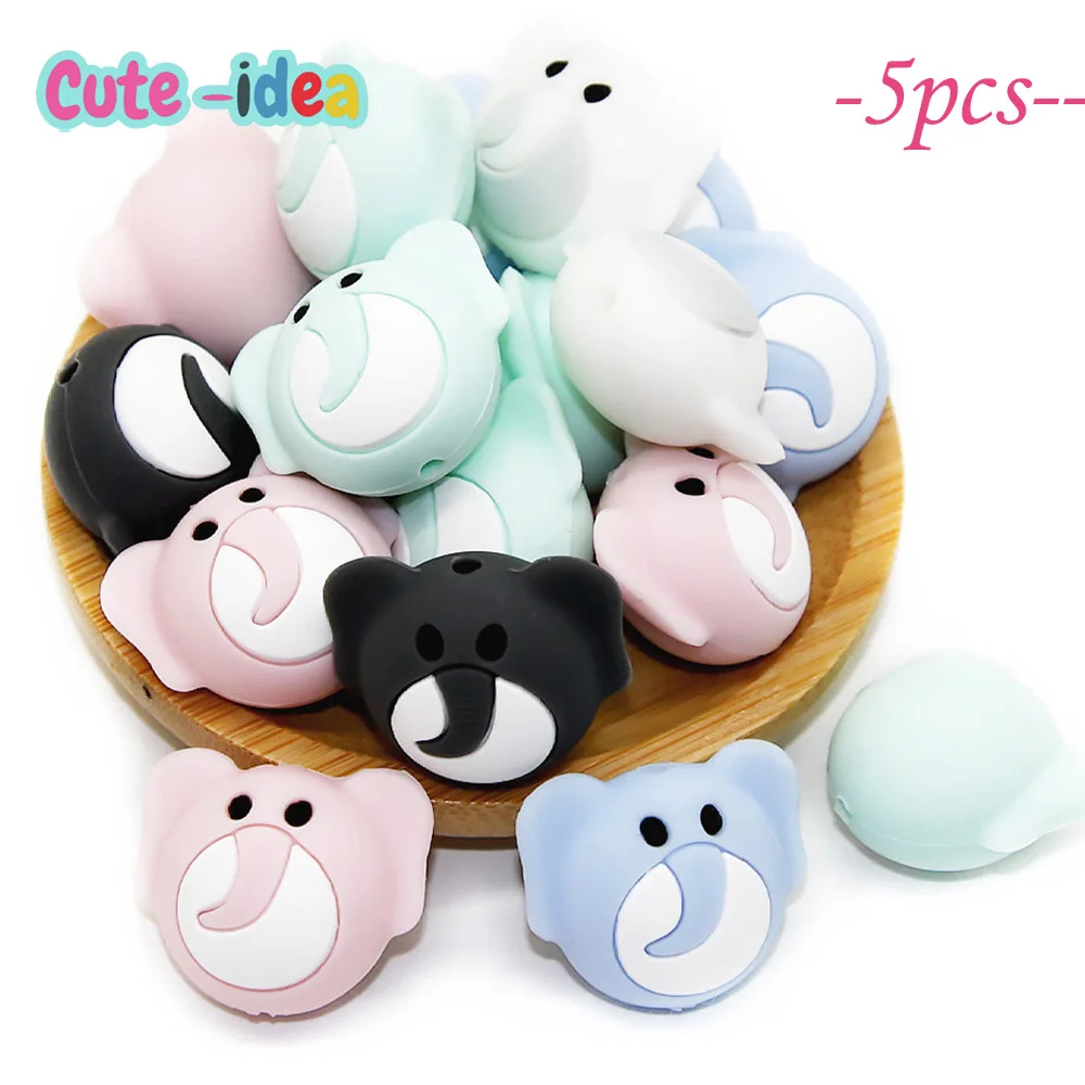 Cute-Idea Baby Silicone Beads 5pcs/lot Cartoons Animal Elephant Head Teething teether Pacifier Chain toy Accessories Baby goods
Cute-Idea Baby Silicone Beads 5pcs/lot Cartoons Animal Elephant Head Teething teether Pacifier Chain toy Accessories Baby goods