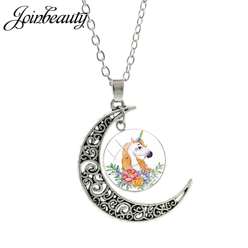 Шарнирное ожерелье с подвеской в виде Луны и белой розовой лошади | Украшения