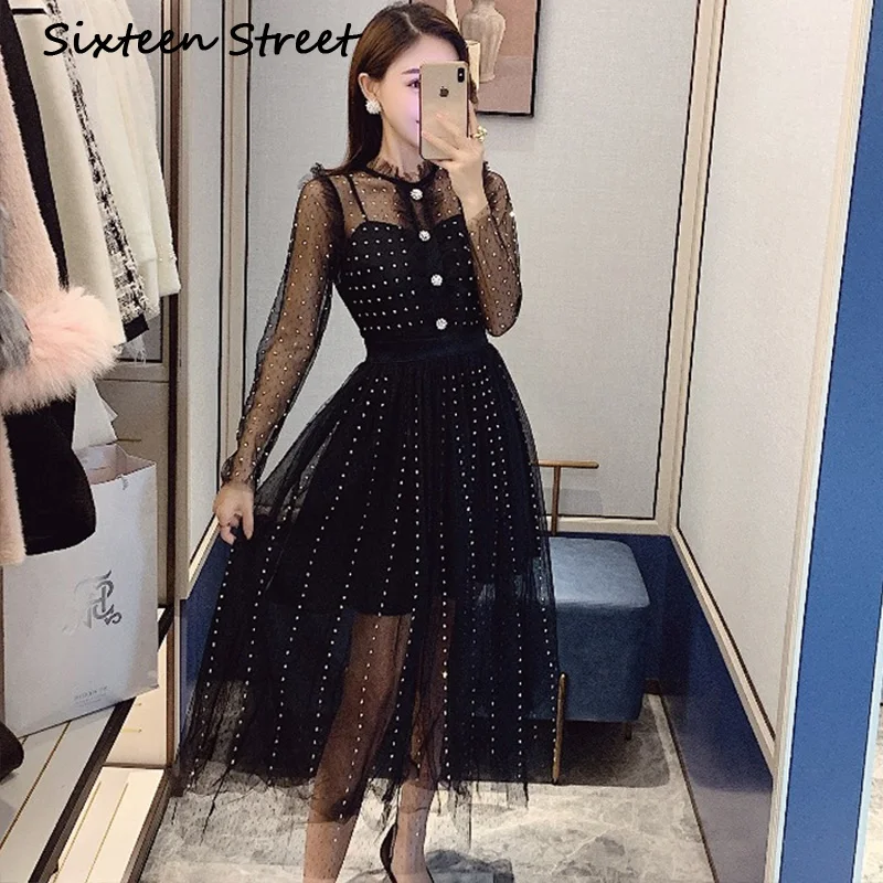 2020 New Spring Black Mesh Woman Dress Diamond Bling Long sleeve perspective Sexy Dresses Female Autumn vestidos
2020 New Spring Black Mesh Woman Dress Diamond Bling Long sleeve perspective Sexy Dresses Female Autumn vestidos