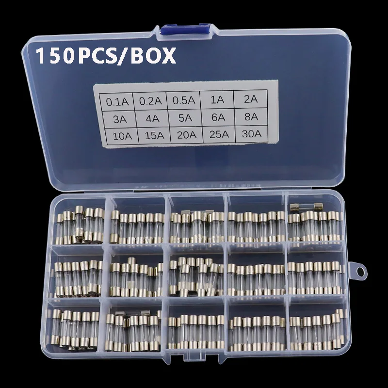 

15Kinds 150pcs 5*20 Fast-blow Glass Tube Fuses Car Glass Tube Fuses Assorted Kit 5X20 with Box fusiveis 0.1A-30A Household Fuses