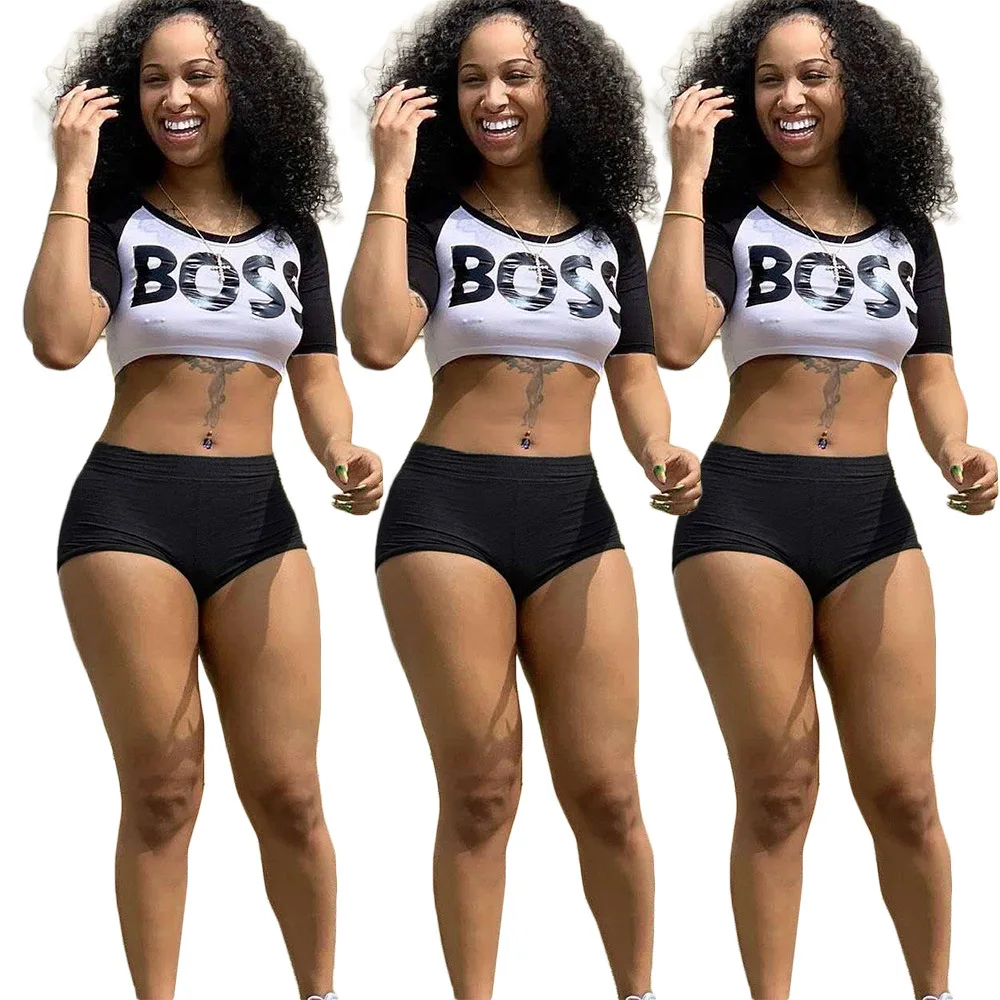 2020 Summer Women's Suit European and American Hot Style Solid-color Letter BOSS Print Sport Bra & Biker Shorts Two Piece Set
2020 Summer Women's Suit European and American Hot Style Solid-color Letter BOSS Print Sport Bra & Biker Shorts Two Piece Set