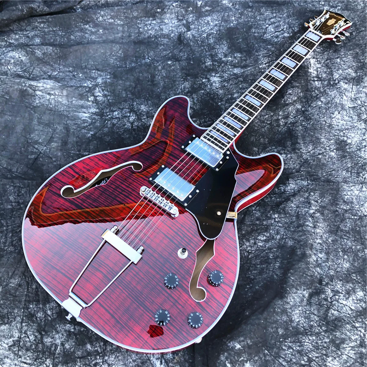 Grote Red Flame Maple 6 струн Jazz электрическая гитара с двойными F-отверстиями