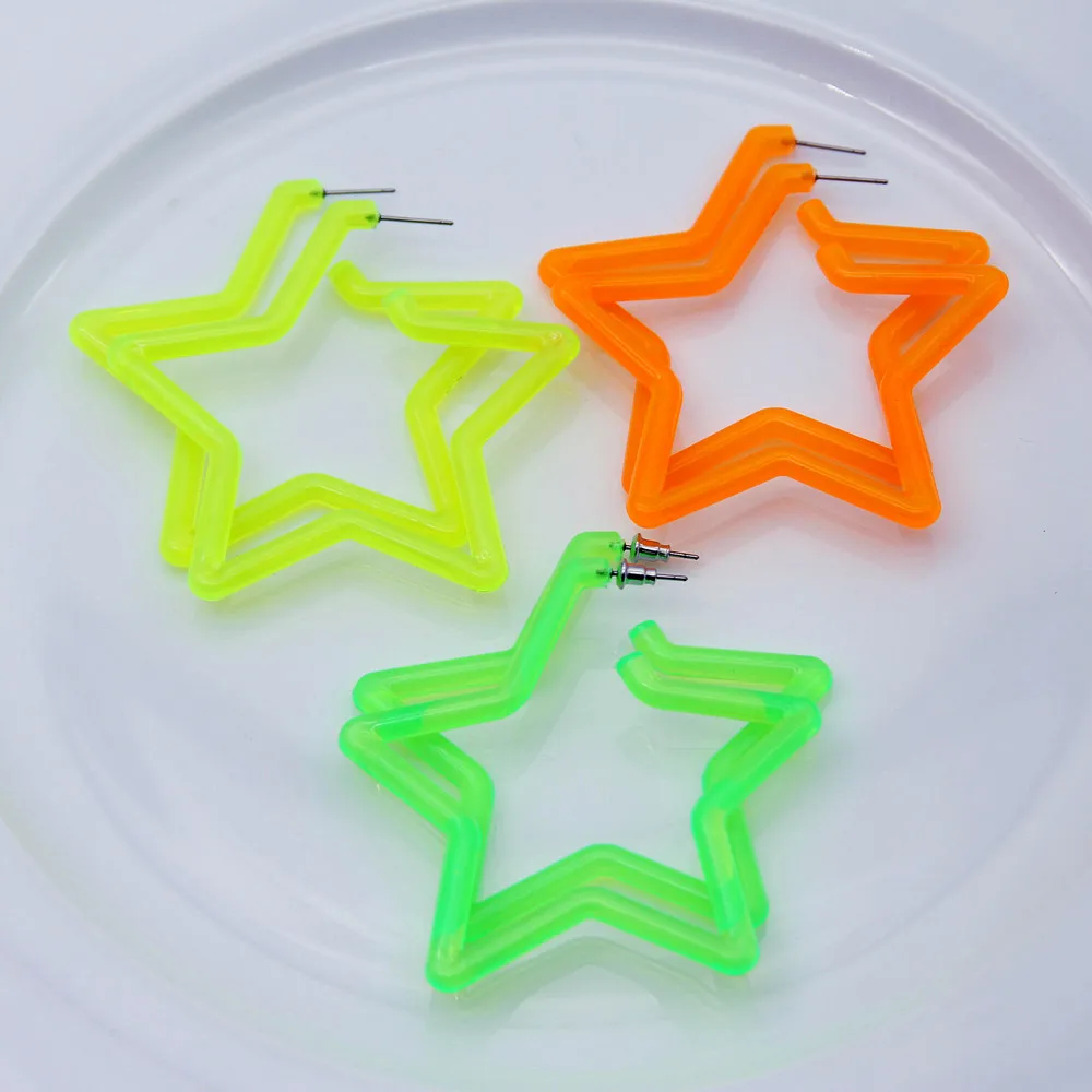 Geometric Big Star Heart Neon Acrylic Hoop Earrings For Women Punk Fluorescent Green Yellow Big Round Hoop Fashion Party Jewelry
Geometric Big Star Heart Neon Acrylic Hoop Earrings For Women Punk Fluorescent Green Yellow Big Round Hoop Fashion Party Jewelry