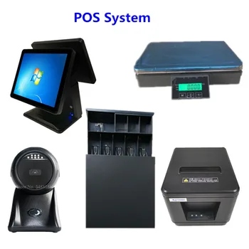 

POS System Dual 15" Touch Screen One Touch Panel Cash Register, 80mm Thermal Printer, Cash Drawer, 1D&2D Barcode Scanner