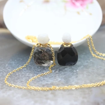 Gold Copper Chains Garden Crystal/Obsidian Perfume Bottle Necklace Pendant,Gems Stone Essential Oil Diffuser Vial Charms Jewelry 
Gold Copper Chains Garden Crystal/Obsidian Perfume Bottle Necklace Pendant,Gems Stone Essential Oil Diffuser Vial Charms Jewelry