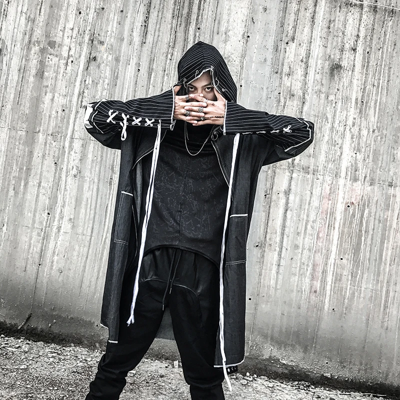 Designer Original Gothic Long Jacket and Trench Coats for Men Autumn Jeans Jacket Denim Windbreaker with Hood Hip Hop Streetwear
Designer Original Gothic Long Jacket and Trench Coats for Men Autumn Jeans Jacket Denim Windbreaker with Hood Hip Hop Streetwear