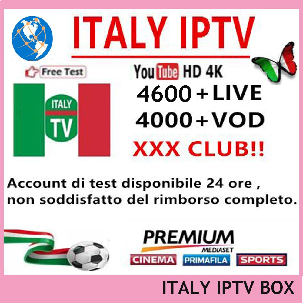 IPTV 4600+Channels/4000+ VOD Italy Italian IPTV Europe IPTV Support Android m3u enigma2 tvip Include xxx and DAZN channels
IPTV 4600+Channels/4000+ VOD Italy Italian IPTV Europe IPTV Support Android m3u enigma2 tvip Include xxx and DAZN channels