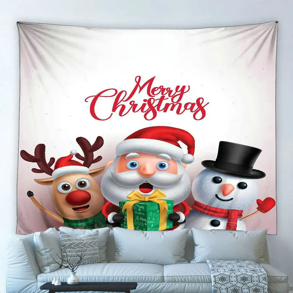 

Cartoon Merry Christmas Tapestry Santa Claus Elk Snowman New Year Gift Wall Hanging Decor Child Bedroom Bedspread Sheet Blanket