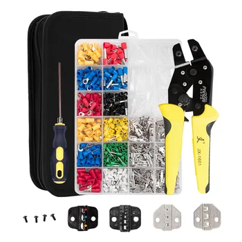 Wire Terminals Crimping Tool Interchangeable Jaw Insulated Ratcheting Crimper Kit with 850PCS 0.5-6.0mm² Insulated Terminals
Wire Terminals Crimping Tool Interchangeable Jaw Insulated Ratcheting Crimper Kit with 850PCS 0.5-6.0mm² Insulated Terminals