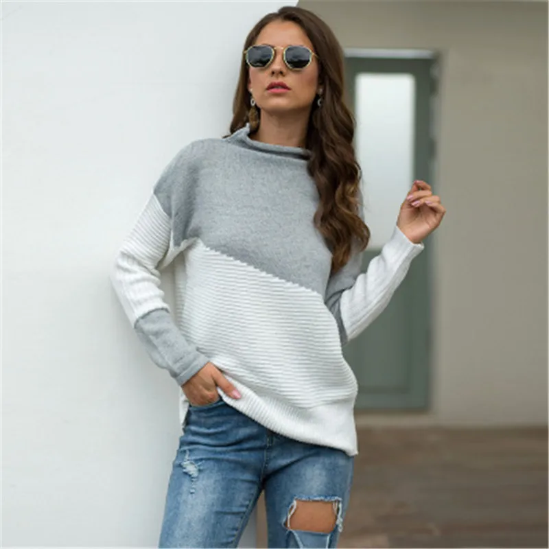 Women Sweater Irregular Curling Half Turtleneck Pullover Femme Autumn Winter Patchwork Sweater Casual Knitted Sweater sweter
Women Sweater Irregular Curling Half Turtleneck Pullover Femme Autumn Winter Patchwork Sweater Casual Knitted Sweater sweter