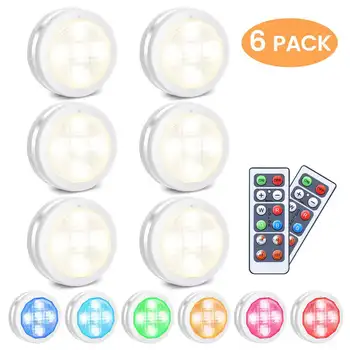 

6Pcs Under Cabinet Lights LED Cupboard Lighting Night Lights RGB Battery Powered Puck Timer Dimmable Colorful Atmosphere Light