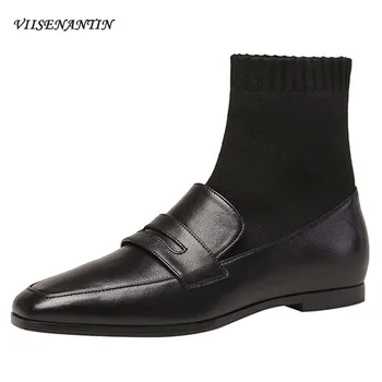 French Retro Square Toe Wool Barrel Literary Forest Stretch Ankle Socks Boots Flat Retro Brown Genuine Leather Black Shoes Woman
French Retro Square Toe Wool Barrel Literary Forest Stretch Ankle Socks Boots Flat Retro Brown Genuine Leather Black Shoes Woman