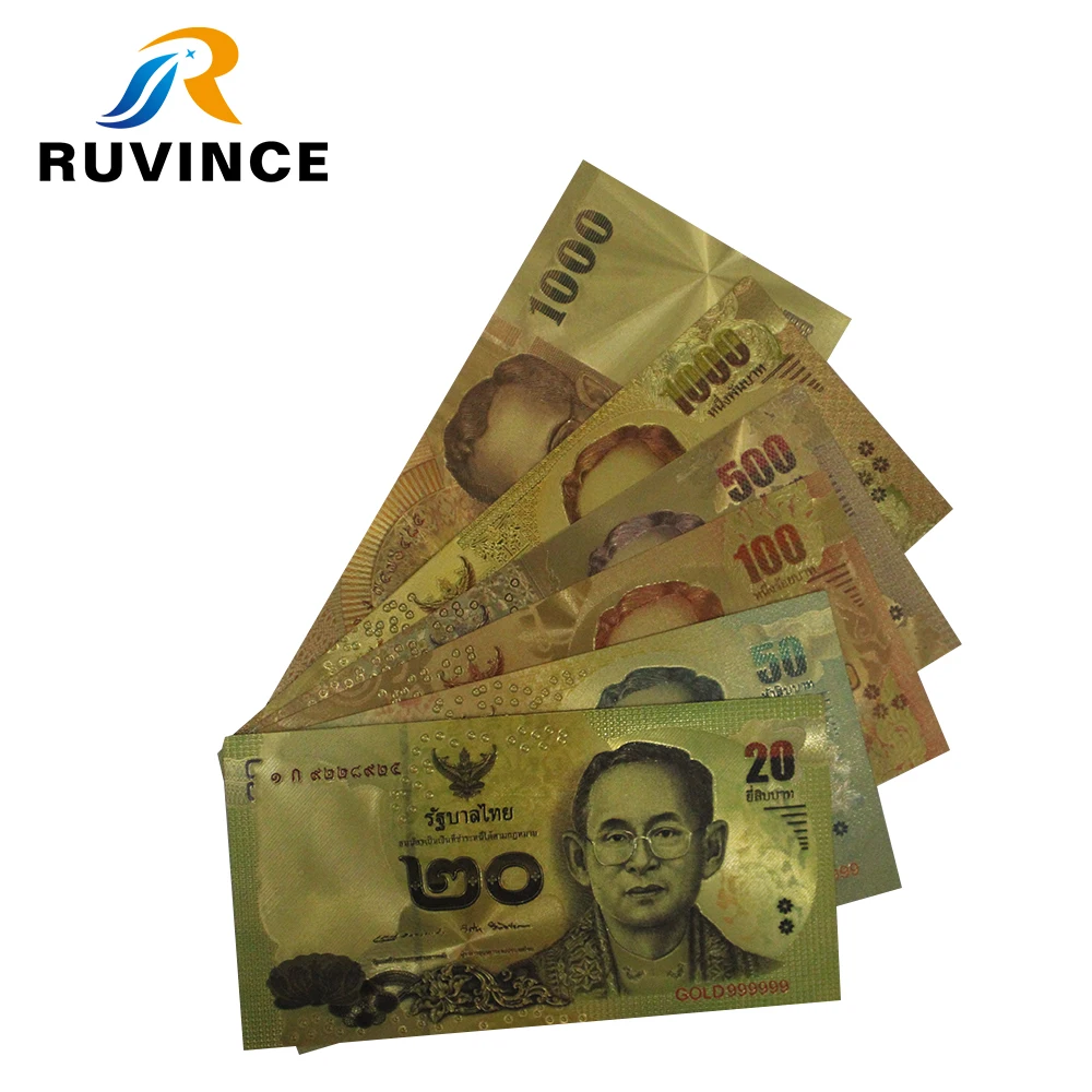 Ruvince 6pcs/lot 24K Color Thailand Banknotes 20 50 100 500 1000 Baht Gold Foil Banknote in 24K Gold Play Money For Collection
Ruvince 6pcs/lot 24K Color Thailand Banknotes 20 50 100 500 1000 Baht Gold Foil Banknote in 24K Gold Play Money For Collection