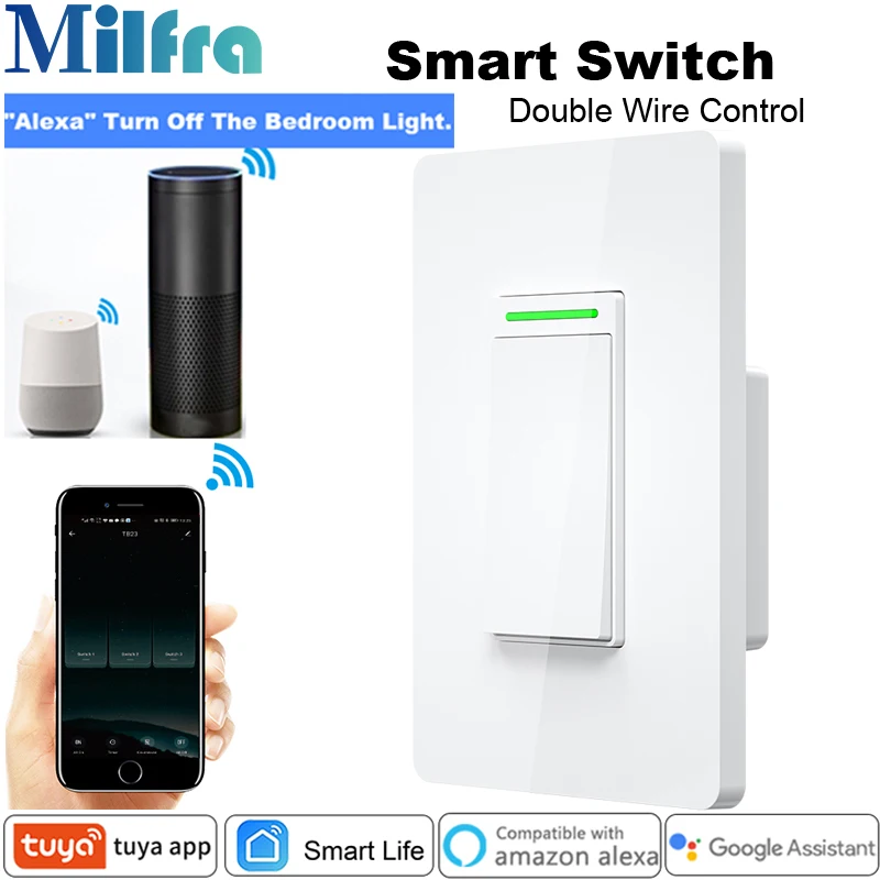 Milfra Double Control Bedroom Light Switch Neutral Wire Required 3-Way Wifi Smart Switch for Google Home Alexa Tuya Smart Life
Milfra Double Control Bedroom Light Switch Neutral Wire Required 3-Way Wifi Smart Switch for Google Home Alexa Tuya Smart Life