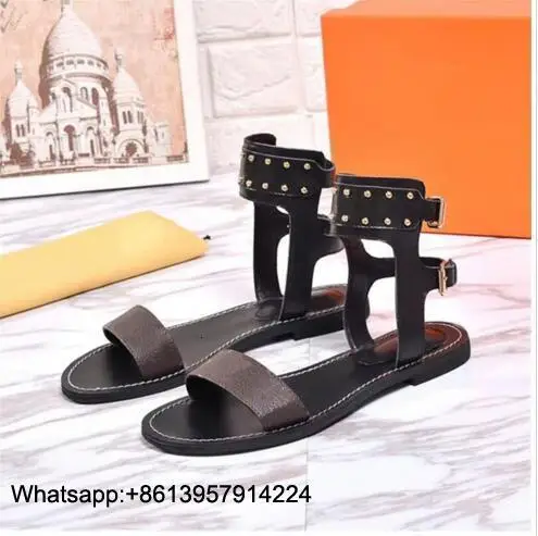 

Luxur Branded Women Print Leather Nomad Sandals Designer Leather Outsole Perfect Flat Canvas Plain Sandal Ladies Slippers Size35