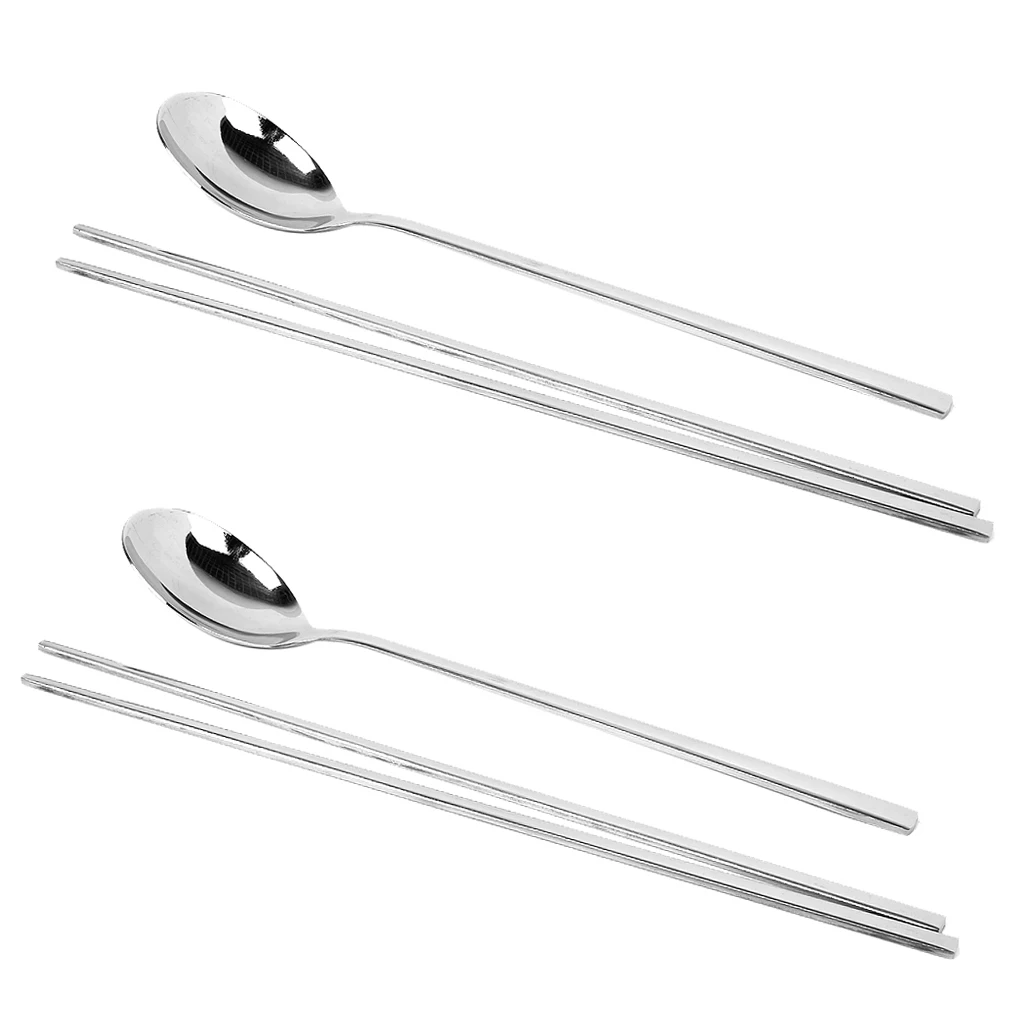 2 Pairs Reusable Dishwasher-safe Chopsticks and Spoons Set , Food Grade Stainless Steel 2 Pairs Reusable Dishwasher-safe Chopsticks and Spoons Set , Food Grade Stainless Steel