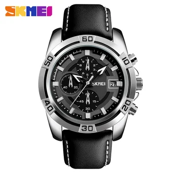 

Skmei Sport Analog Quartz Watch Men Leather Strap Stopwatch Auto Date Waterproof Military Fashion Casual Wrist Watches for Men