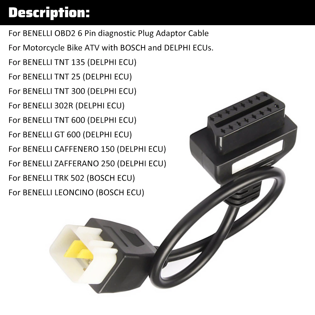 Diagnostics 6 Pin to OBD2 16 Pin Adaptor Cable OBD2 Diagnostic Adapter Motorcycle Fault Detection Connector Fits for Sinnis Diagnostics 6 Pin to OBD2 16 Pin Adaptor Cable OBD2 Diagnostic Adapter Motorcycle Fault Detection Connector Fits for Sinnis