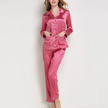 2019 Pajamas Set Women Fashion Pajamas Autumn Women Sleepwear 2pcs Satin Sleep coat+sleep pants Female Homewear Suits 
2019 Pajamas Set Women Fashion Pajamas Autumn Women Sleepwear 2pcs Satin Sleep coat+sleep pants Female Homewear Suits
