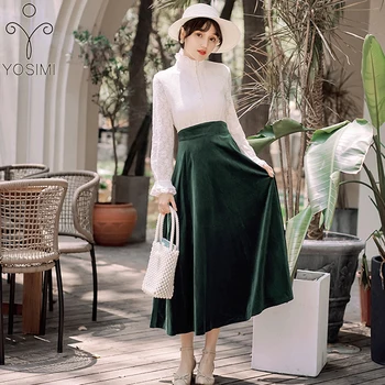 YOSIMI 2020 Spring Women Velvet Patchwork Lace Mid-calf Women Dress Vintage Full Sleeve White and Green Female Vestidos Elegant
YOSIMI 2020 Spring Women Velvet Patchwork Lace Mid-calf Women Dress Vintage Full Sleeve White and Green Female Vestidos Elegant