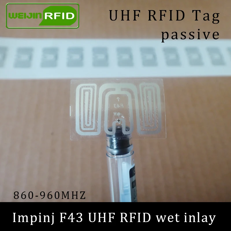 UHF RFID tag sticker Impinj F43 wet inlay 915mhz 900 868mhz 860-960MHZ EPCC1G2 6C smart adhesive passive RFID tags label
UHF RFID tag sticker Impinj F43 wet inlay 915mhz 900 868mhz 860-960MHZ EPCC1G2 6C smart adhesive passive RFID tags label