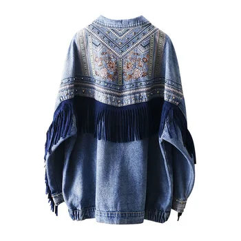 Embroidery Denim Jacket Women Blue Loose Rivet Tassel Pocket Oversize Moto Biker Punk Boho female spring jean jacket
Embroidery Denim Jacket Women Blue Loose Rivet Tassel Pocket Oversize Moto Biker Punk Boho female spring jean jacket