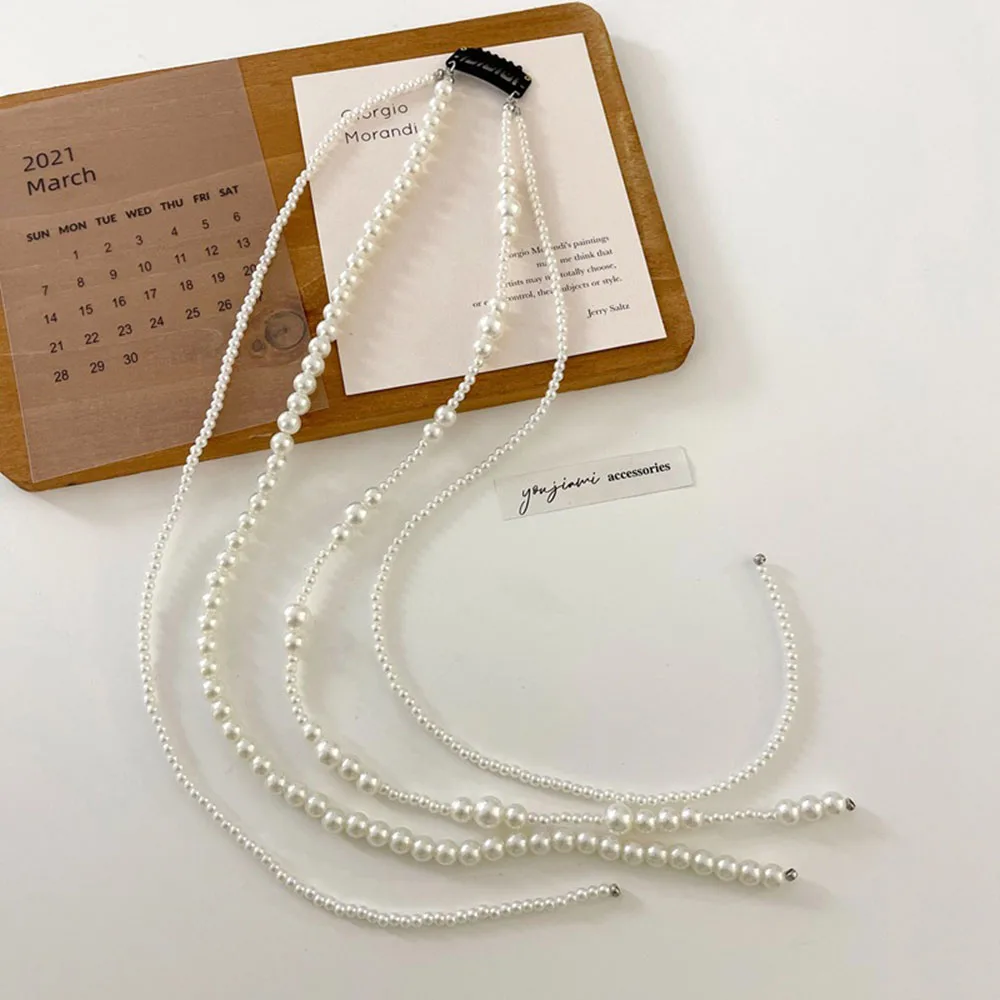 Pearl Rhinestone Women Headband Wedding Hair Accessories For Bride Tiara Jewelry Double Chain Hairstyle |