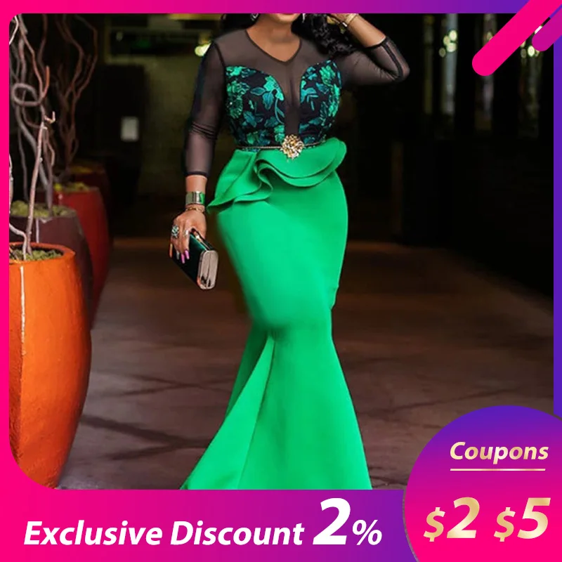 African Ladies Plus Size Bodycon Long Party Mermaid Dress Sexy Transparent Mesh Ruffles Women Wedding Evening Maxi Dress Trumpet
African Ladies Plus Size Bodycon Long Party Mermaid Dress Sexy Transparent Mesh Ruffles Women Wedding Evening Maxi Dress Trumpet