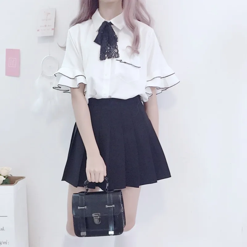 2020 New Summer Japanese Preppy Style Women 2 Pcs Set Skirt Cute Lolita Girl Costume White Bow Shirt Flare Sleeve Black Pleated
2020 New Summer Japanese Preppy Style Women 2 Pcs Set Skirt Cute Lolita Girl Costume White Bow Shirt Flare Sleeve Black Pleated