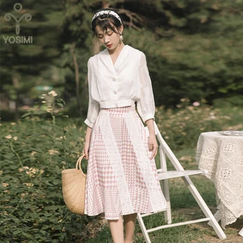 YOSIMI 2020 Spring Two Piece Outfits White Short Top and Print Mid-calf Skirt Lace Vintage Shirt Top and Midi A-line Skirt Sets
YOSIMI 2020 Spring Two Piece Outfits White Short Top and Print Mid-calf Skirt Lace Vintage Shirt Top and Midi A-line Skirt Sets
