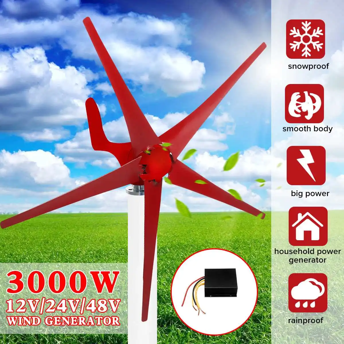 3000W Wind Turbines Generator 12V/24V/48V 5 Blades Horizontal Wind Generator With Controller Windmill Energy Turbines Charge
3000W Wind Turbines Generator 12V/24V/48V 5 Blades Horizontal Wind Generator With Controller Windmill Energy Turbines Charge