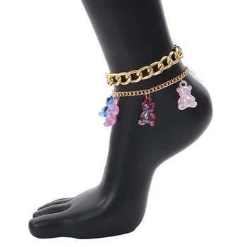 

Individual Character Thick Chain Foot Anklet Female Gold Color Acrylic Bear Pendant Ankle Chain