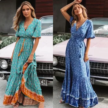 Blue/ Green Women Long Summer Sexy V-neck Plus Size Beach Sundress 2020 Half Sleeve Ruffle Flower Print Boho Dress Vestido Largo
Blue/ Green Women Long Summer Sexy V-neck Plus Size Beach Sundress 2020 Half Sleeve Ruffle Flower Print Boho Dress Vestido Largo