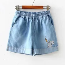 

Summer 2022 Short Jean Shorts Cartoon Print Wide Leg Shorts Denim Plus Size Bottoms Pantalon Corto Mujer Vaquero