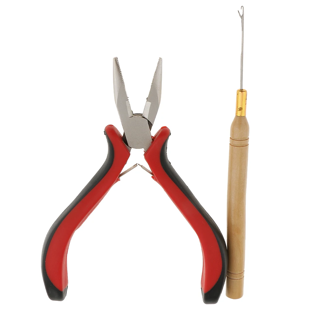 Hair Extensions Pliers with Wooden Pulling Hook Set For Silicone Micro Ring Loop Bead Hair Extensions Pliers with Wooden Pulling Hook Set For Silicone Micro Ring Loop Bead