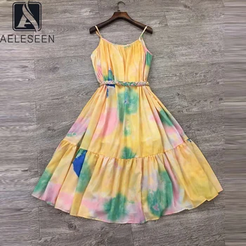 AELESEEN Runway Fashion Summer Dress Women 2020 Elegant Beach Dress Spaghetti Strap Colorful Print Twist Belt Party Dress 
AELESEEN Runway Fashion Summer Dress Women 2020 Elegant Beach Dress Spaghetti Strap Colorful Print Twist Belt Party Dress