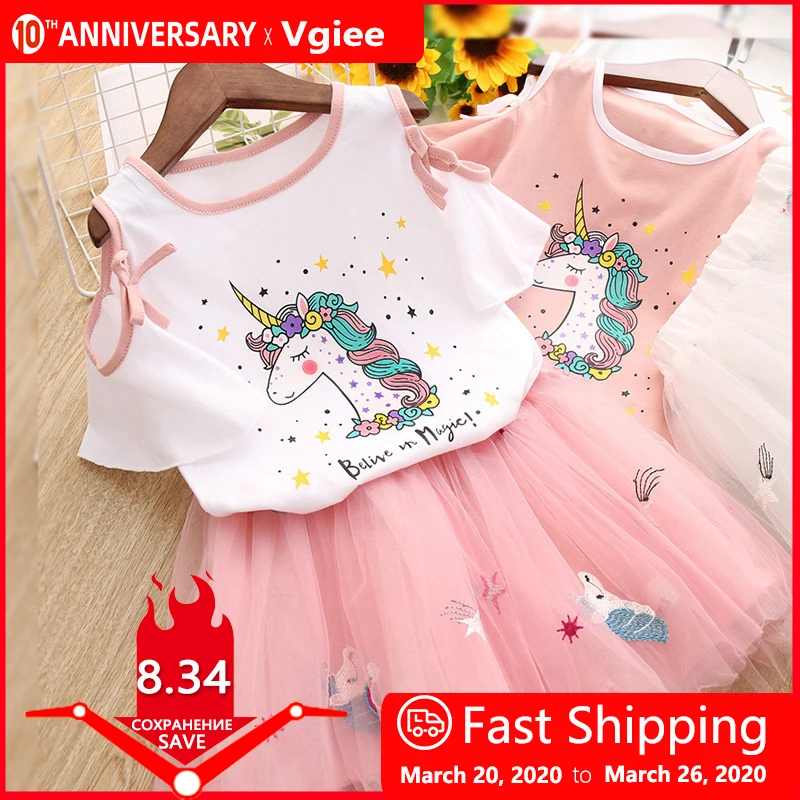 

Vgiee Unicorn Girls Dress 2pc Clothes Set Baby Toddler Outfits Summer T- Shirt Children Kid Dresses for Girl 3 Years Party Dress