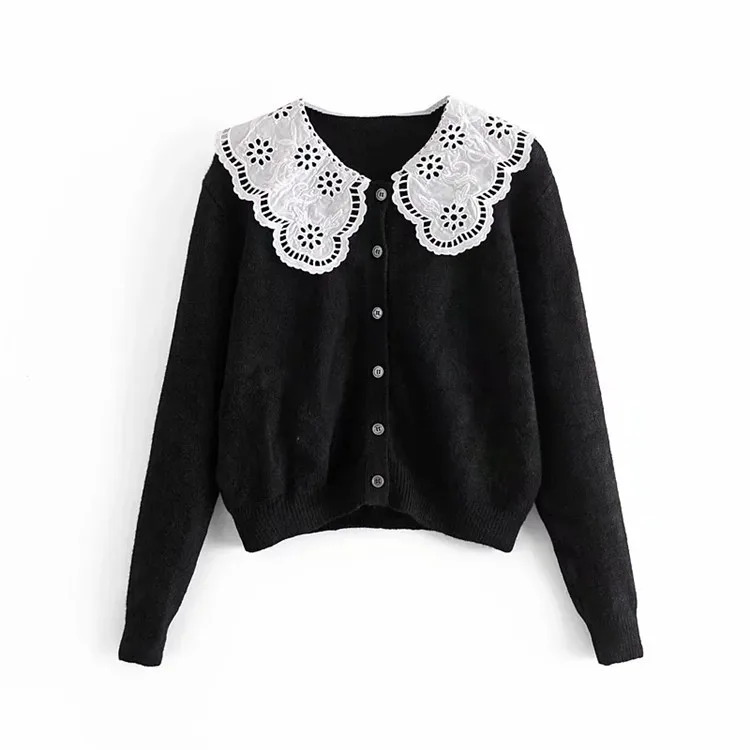 Autumn and Winter Ladies Lace Stitching Sweet Doll Collar Sweater Black Knitted Button Short Cardigan Coat Korea Clothes
Autumn and Winter Ladies Lace Stitching Sweet Doll Collar Sweater Black Knitted Button Short Cardigan Coat Korea Clothes