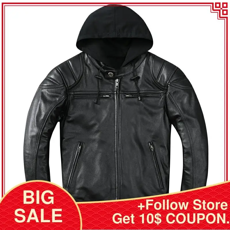 2020 Black Hood American Style Motorcycle Leather Jacket Men Plus Size 4XL Genuine Cowhide Autumn Slim Fit Biker's Leather Coat
2020 Black Hood American Style Motorcycle Leather Jacket Men Plus Size 4XL Genuine Cowhide Autumn Slim Fit Biker's Leather Coat