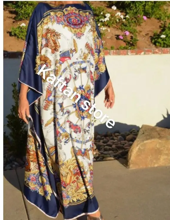 

Элегантное пляжное Сексуальное Женское Платье-Кафтан с принтом и рукавами «летучая мышь», богемное шелковое женское Макси-платье в африканском стиле