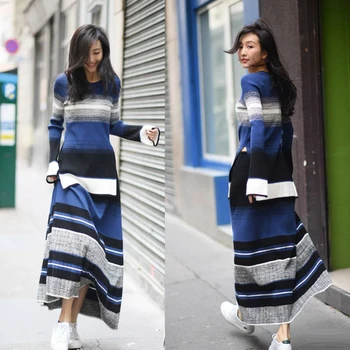 2020 autumn women's fashion Striped contrast color long-sleeved sweater tops + knitted skirts suits female two-piece sets
2020 autumn women's fashion Striped contrast color long-sleeved sweater tops + knitted skirts suits female two-piece sets