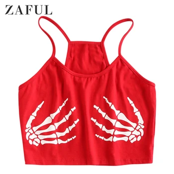 

ZAFUL Skeleton Cropped Cami Top For Women Spaghetti Strap Elastic Short Top Halloween Newest 2019 Sexy Girl