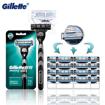 

Manual Straight Shaving Razor Original Gillette Mach3 And 3-Layers Replaceable Blades Compatible With Mach Turbo Sensitive