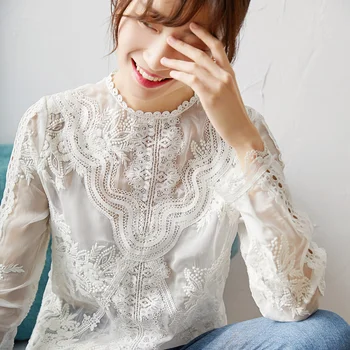 New White Embroidered Chiffon Top Women s 2020 spring lace shirt long sleeve
New White Embroidered Chiffon Top Women s 2020 spring lace shirt long sleeve