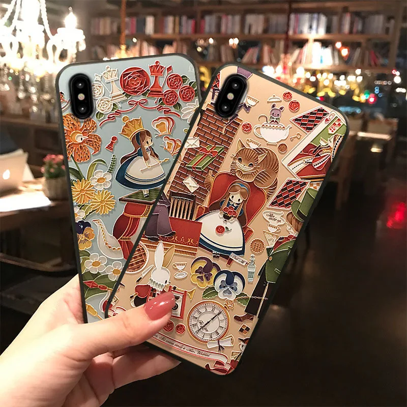 Рельефный чехол для телефона Wonderland iPhone XS MAX XR X 8 7 6 Plus мягкий из ТПУ с рисунком