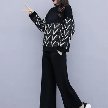 Winter Knitted Tracksuit 2 Piece Set Womens Jacquard Pullover Wide Leg Pants Two Piece Knit Set Trousers Suit
Winter Knitted Tracksuit 2 Piece Set Womens Jacquard Pullover Wide Leg Pants Two Piece Knit Set Trousers Suit