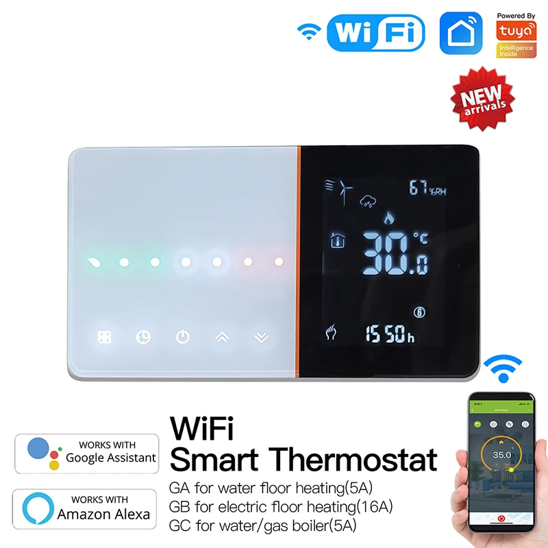 

WiFi Tuya Heating Thermostat Temperature Controller Hand Sliding for Water/Electric Heating Boiler Weather Station APP Control